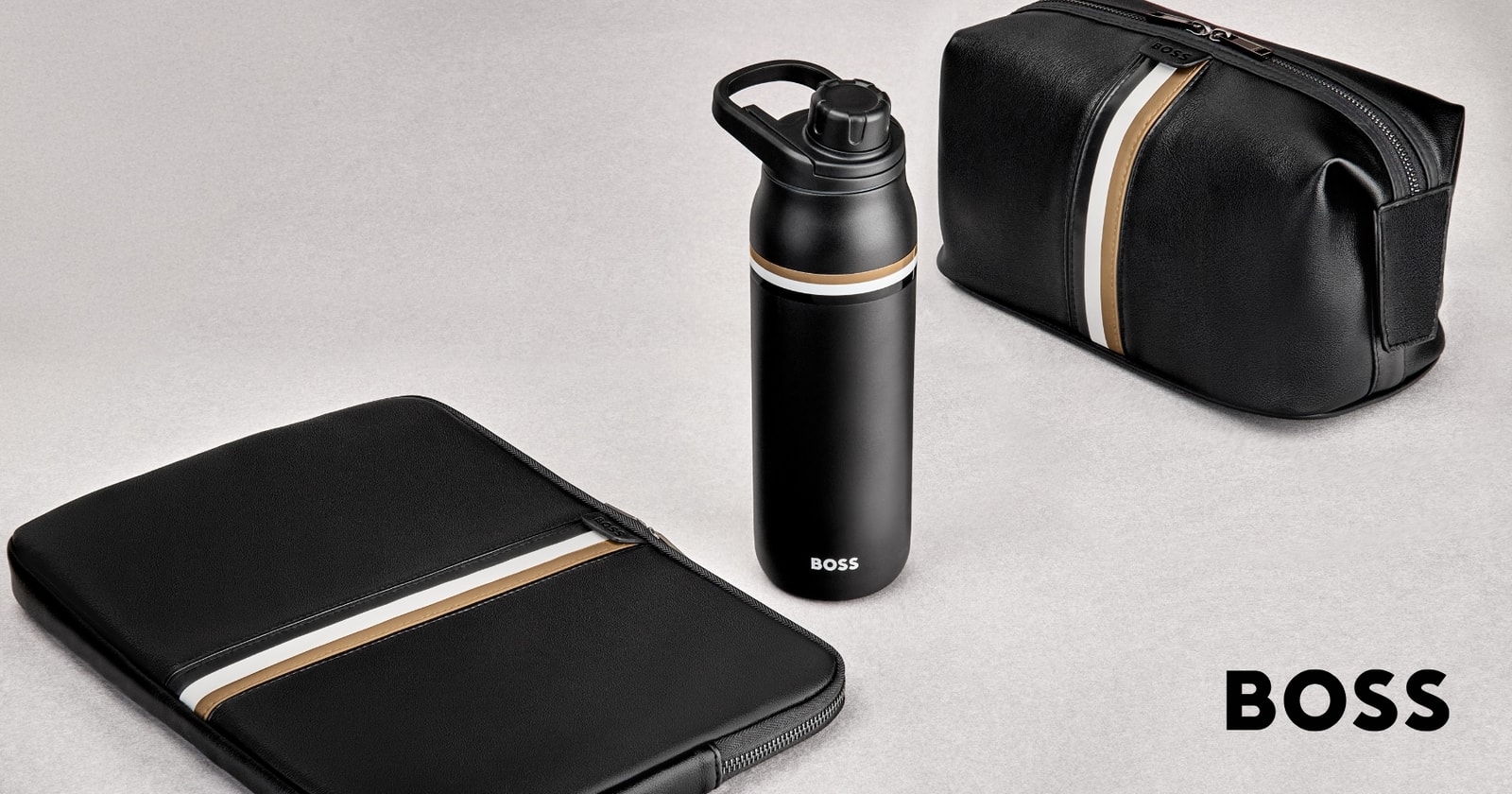 Laptop sleeve, bottle and travel pouch — BOSS